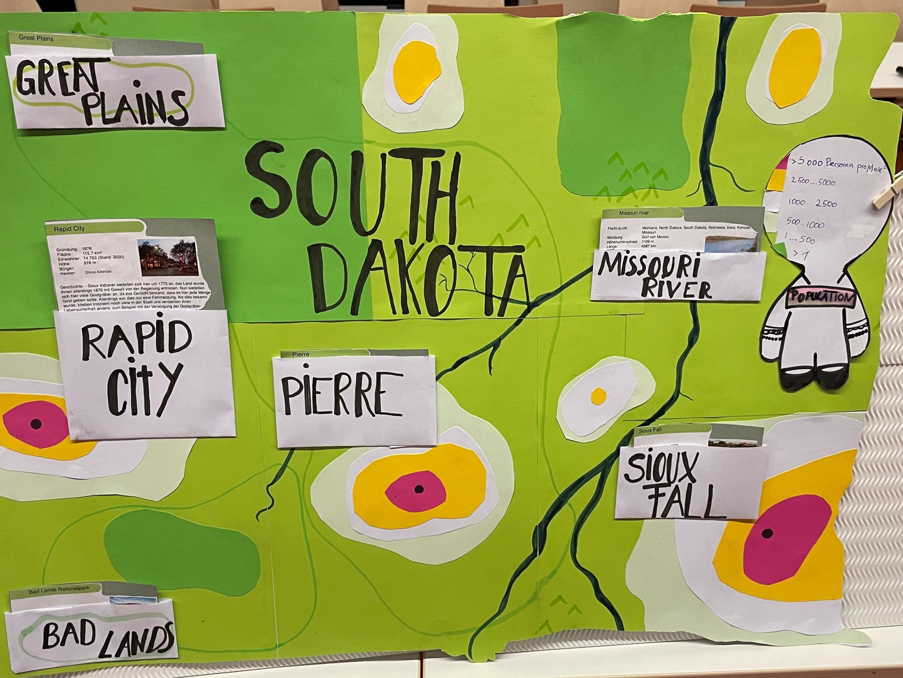 Ein Plakat mit den geographischen Merkmalen als Karte von South Dakotas