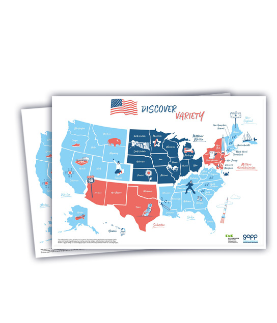 Poster mit grafischer Gestaltung der Staaten der USA